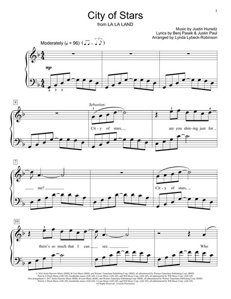 City of stars sheet music piano. This piano solo version contains labeled sections, lyrics, and the complete song form. It highlights all the essential characteristics of the song with some alternation in harmony and rhythm. Suitable for Grade 4 and above level learning. 