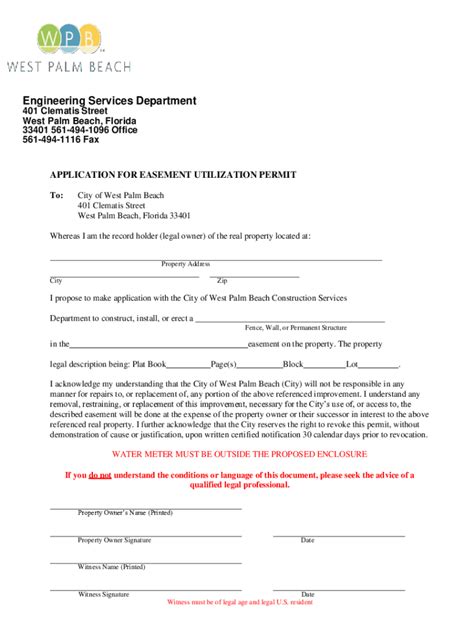 City of west palm beach permit application.  For more information on EPL...