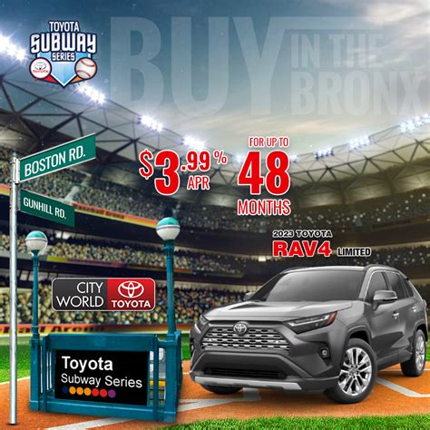 City world toyota. City World Toyota 4.3 (1,194 reviews) 3333 Boston Rd Bronx, NY 10469. Visit City World Toyota. Sales hours: 11:00am to 5:00pm: Service hours: View all hours. Sales Service; Monday: 9:00am–9:00pm 