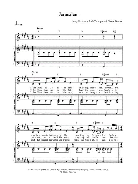 CityAlight "Jerusalem" Sheet Music in B Major - Download …