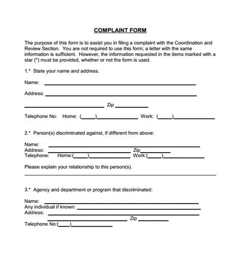 Civil Complaint Form PDF Sample Templates