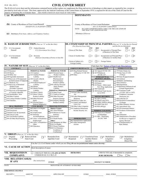 Civil Cover Sheet Example