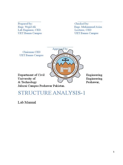Civil Engg Structure Analysis 1 Lab Manual