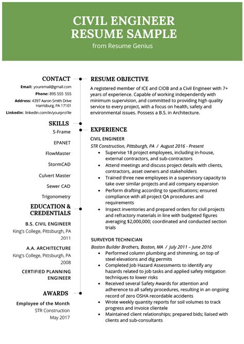 Civil Engineering Resume Example