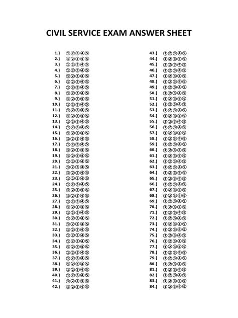 Civil Service Exam Answer Sheet PDF