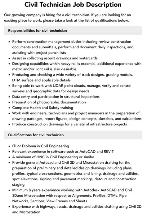 Civil Technician Job Description - Bromundlaw