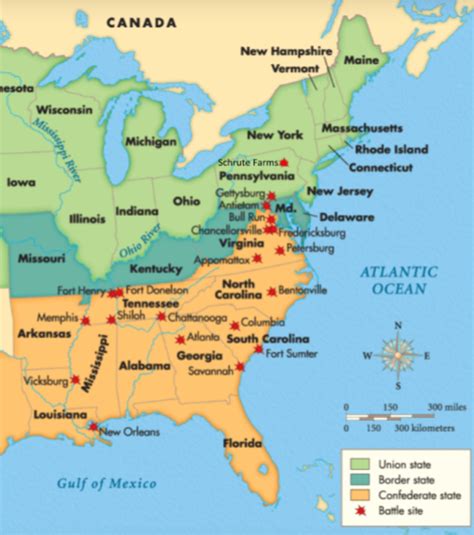 Civil war battle sites map. This comprehensive map shows major land campaigns, Union and Confederate troop movements, major Union naval campaigns, roads, railroads, battle outcomes and their impacts on the war, dates of capture by Union forces and more. Two inset maps – Battle for the Capitals and Turning Points of the War – as well as a timeline of battles with map ... 
