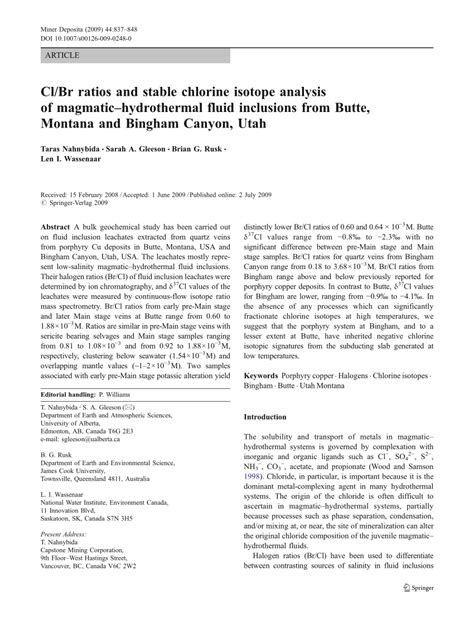 Cl/Br ratios and stable chlorine isotope analysis of magmatic ...