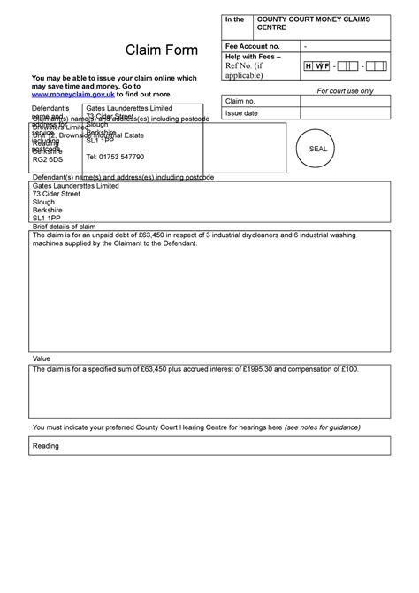 Claim Form Claim Form County Court