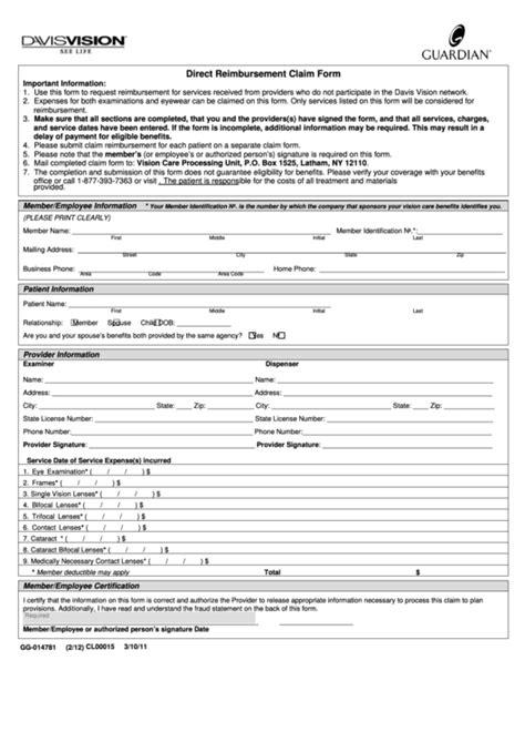 Claim Form Davis Vision Claim Form