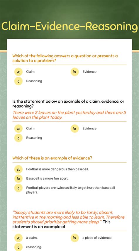 ClaimEvidenceReasoning Interactive Worksheet by Tamara Rossi Wizer.me