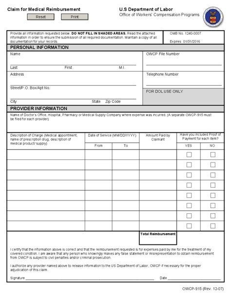 Claimant Medical Reimbursement Form U.S. Department of …