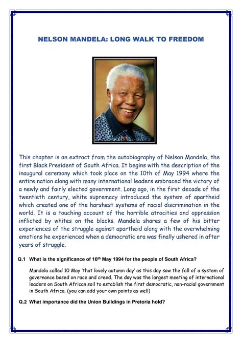 Class 10 English Chapter 4 Nelson Mandela: Long Walk to Freedom