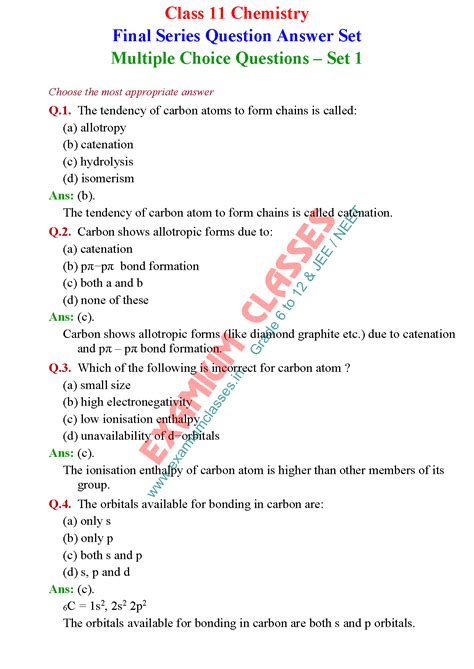 Class 11 Chemistry Multiple Choice Questions Part 1
