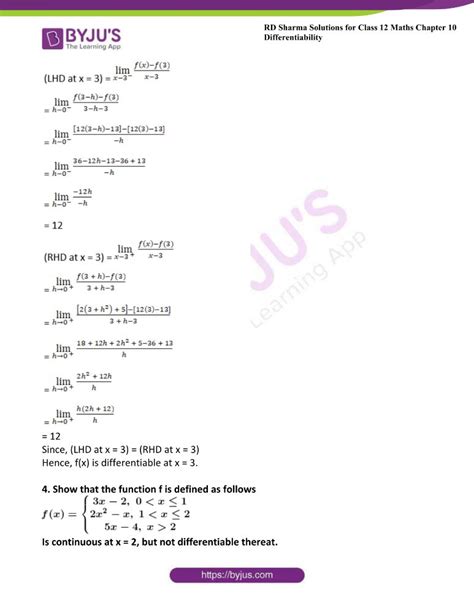 Class 12 RD Sharma Solutions - Chapter 10 Differentiability