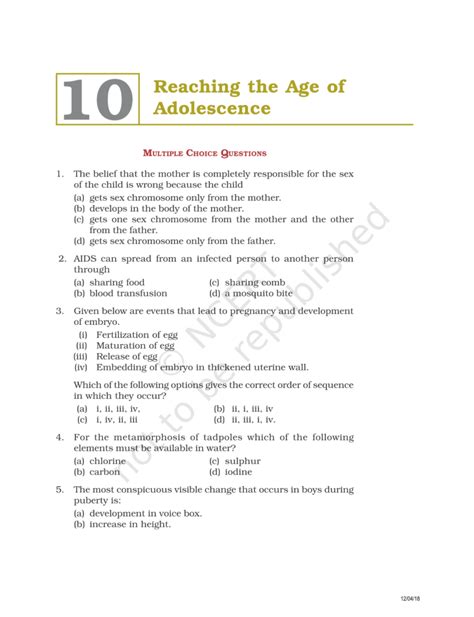 Class 8 Science Chapter 10 Reaching the Age of Adolescence MCQ with Answers