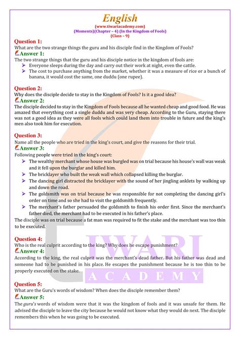 Class 9 English book Chapter 4. In the Kingdom Of Fools - NCERT …