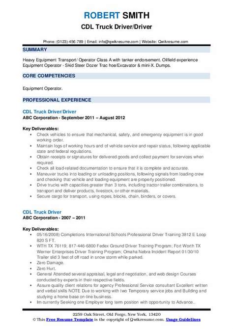 Class A CDL Driver Resume Samples QwikResume