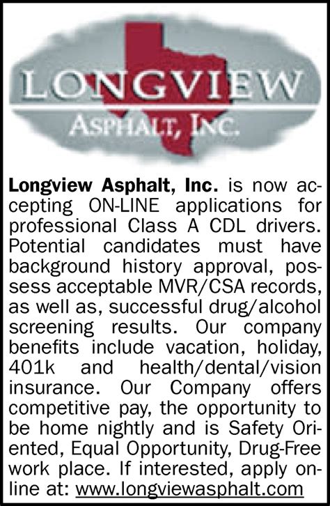 Class A CDL Drivers, Longview Asphalt, Inc. - ETX Jobs