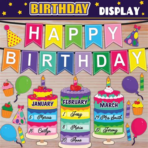 Class Birthdays Printable Display Birthday Bulletin Board Etsy in