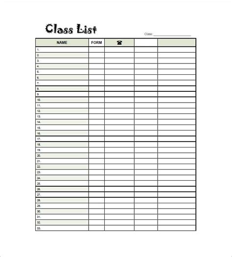 Class List Template 8+ Free Sample, Example, Format Download! Free & Premium Templates