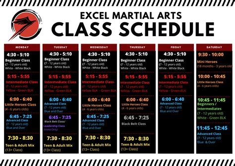 Class Schedule Martial Arts Classes