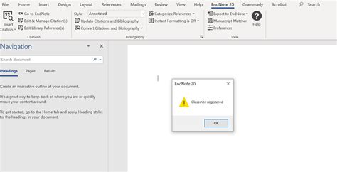 Class not registered error using word plug-in from End Note
