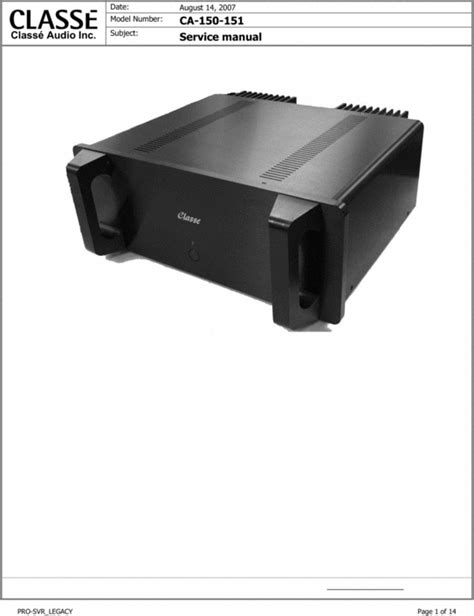 Classe ca 150 power amplifier original service manual. - Jvc dvd digital theater system th s3 manual.