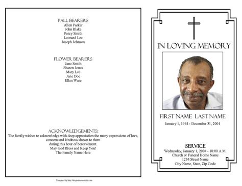 Classic Cross Funeral Program Template 4 Page Graduated Fold