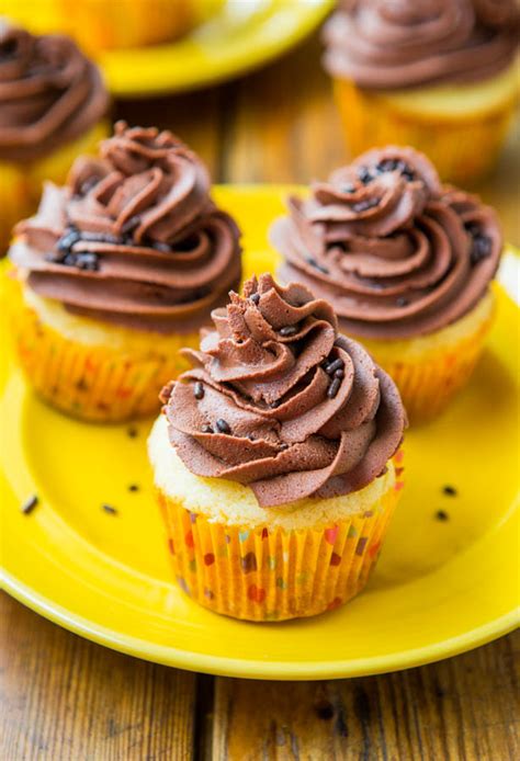 Classic Yellow Cupcakes with Chocolate Buttercream Frosting