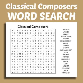 Classical Music Composers Word Search Free Printable