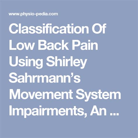 Classification Of Low Back Pain Using Shirley Sahrmann’s …