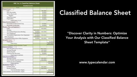 Classified Balance Sheet PDF Template Free Download Assets Current