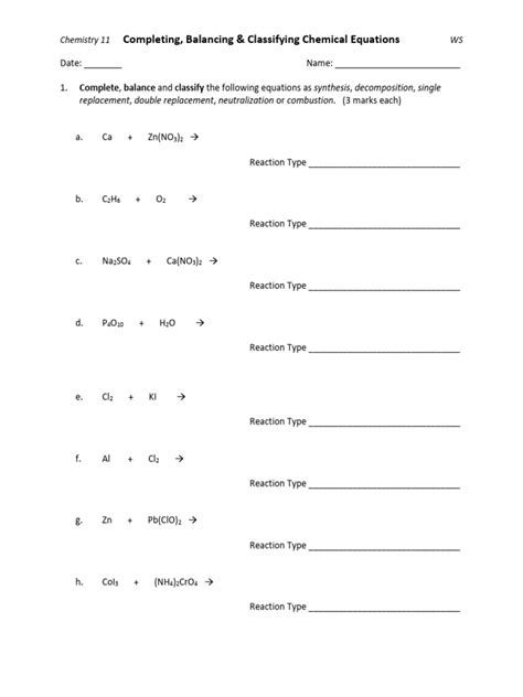 Classifying Reactions And Completing Equations Answers