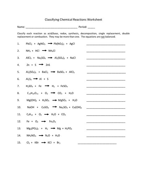 Classifying Reactions Worksheet