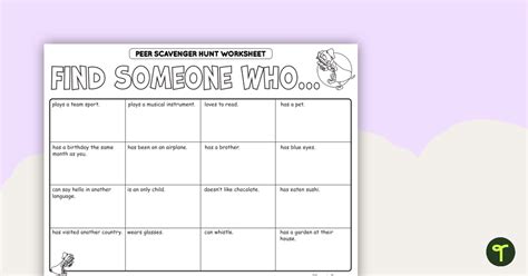 Classmate Scavenger Hunt Worksheet Teach Starter - Classmate …