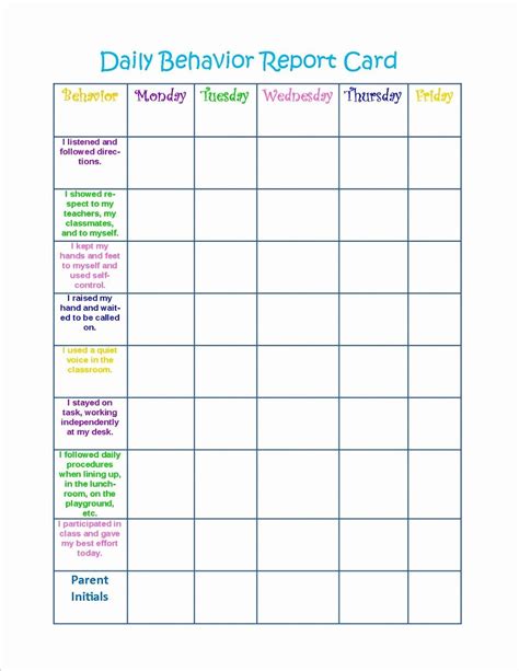 Classroom Behavior Chart Template Beautiful Daily Printable Behavior