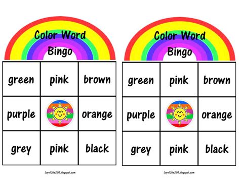 Classroom Freebies Too Color Word Bingo