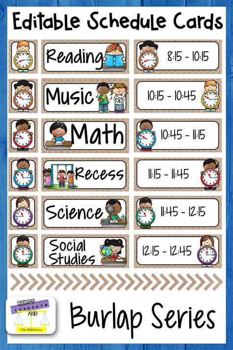 Classroom Timetable Templates Cards Visual Timetables