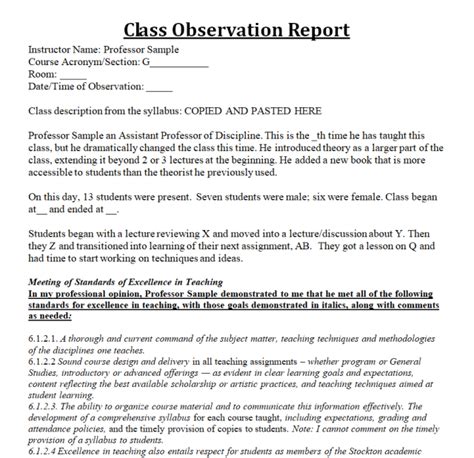 Classroom observation report.  This sample report was generated automatically from a ...