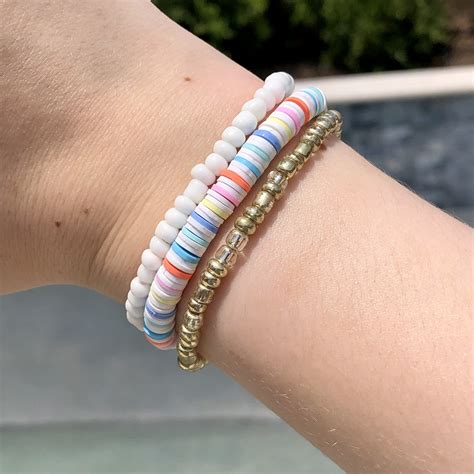 Mystery clay bead bracelet grab bag -gift - mystery - bracelets - jewelry - trendy - inexpensive - cute - clay beads - not found in shop (1) $ 3.00. Add to Favorites ... Make Your Own Bracelet Kit In Pink, Aesthetic, Clay Beads, Pearls, Preppy, DIY, Beachy Vibes, Girls, Pastel $ 5.57. Add to Favorites Clay Bead Braclets $ 12.00. FREE shipping .... Clay bead bracelet aesthetic