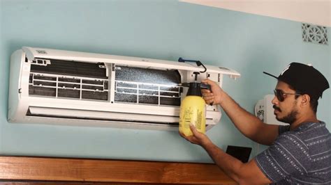 Clean ac. You can also use a hand sprayer or garden sprayer. 2. Spray the water/detergent solution onto the evaporator coils. Give the solution a few seconds to a few minutes to soak in and loosen debris. Reapply if needed. You can allow the coil to either drain naturally, or lightly rinse it with some water. 3. 