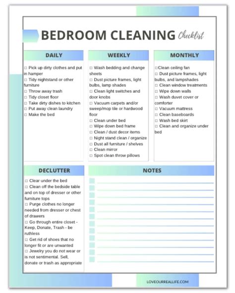 Clean your Bedroom Faster with a Weekly Cleaning Checklist Cleaning
