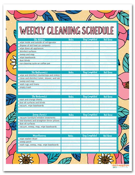 Cleaning Schedule Template - Printable House Cleaning …