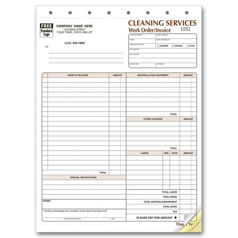 Cleaning Service Invoice Forms Free Shipping