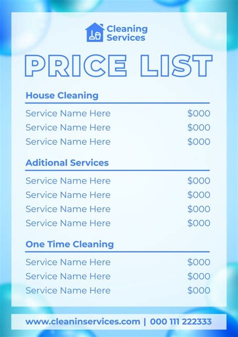 Cleaning Service Price List Template Addictionary