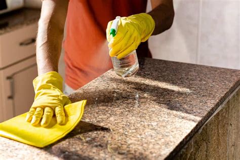 Cleaning granite. The simplest means of caring for granite is cleaning. Clean stone surfaces with a neutral cleaner, stone soap, or mild dishwashing detergent and warm water. Too much cleaner or soap may leave a film. Do not use products that contain lemon, vinegar, or other acids on marble or other calcareous stones. 