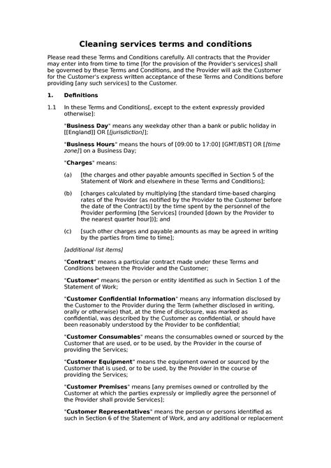 Cleaning services terms and conditions Docular