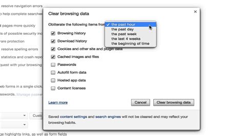 In Chrome. On your computer, open Chrome . At the top right, click More Clear browsing data. Choose a time range, like Last hour or All time. Select the types of information you want to remove. Click Clear data. Learn how to change more cookie settings in Chrome. For example, you can delete cookies for a specific site..