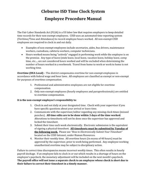 Cleburne ISD Time Clock System Employee Procedure Manual DocsLib